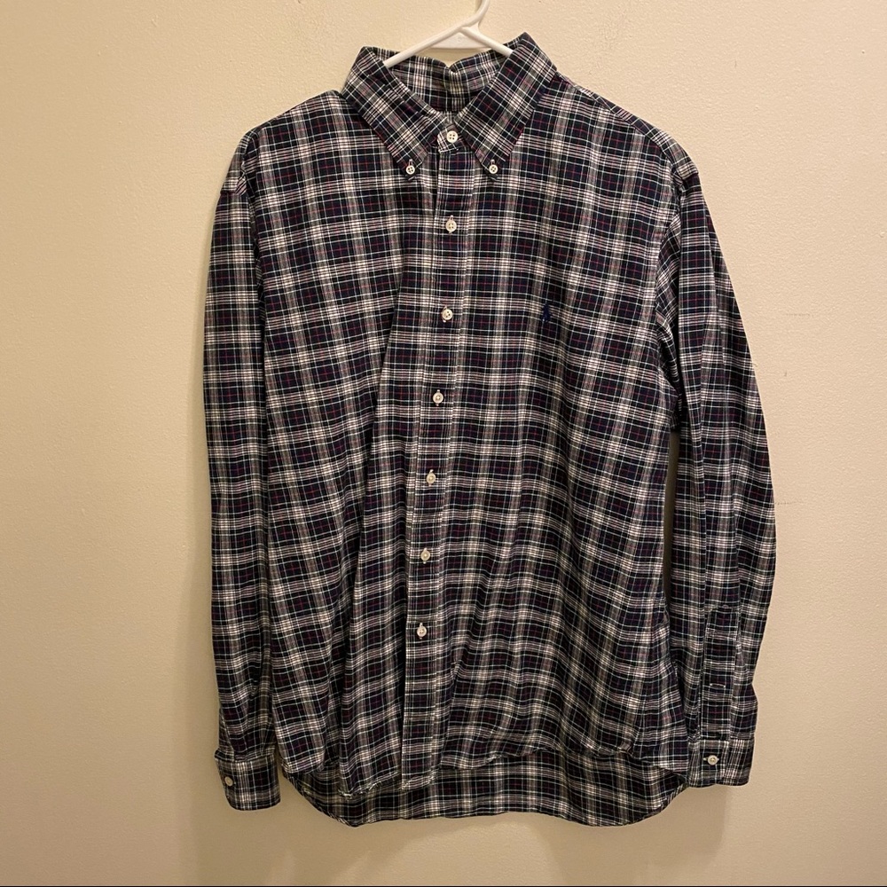 Polo Ralph Lauren Blue Green Plaid Shirt Large EUC